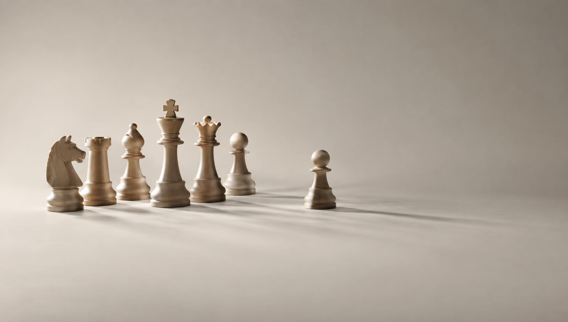 Chess pieces arranged in a deliberate strategic formation