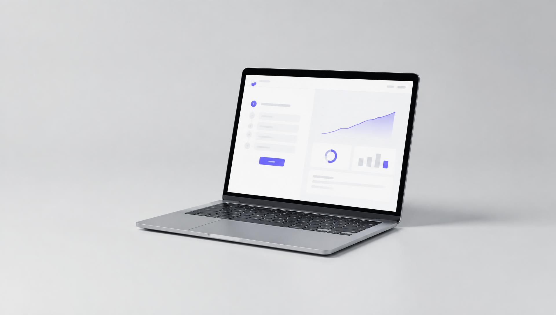 Laptop showing a SaaS signup flow and growth chart