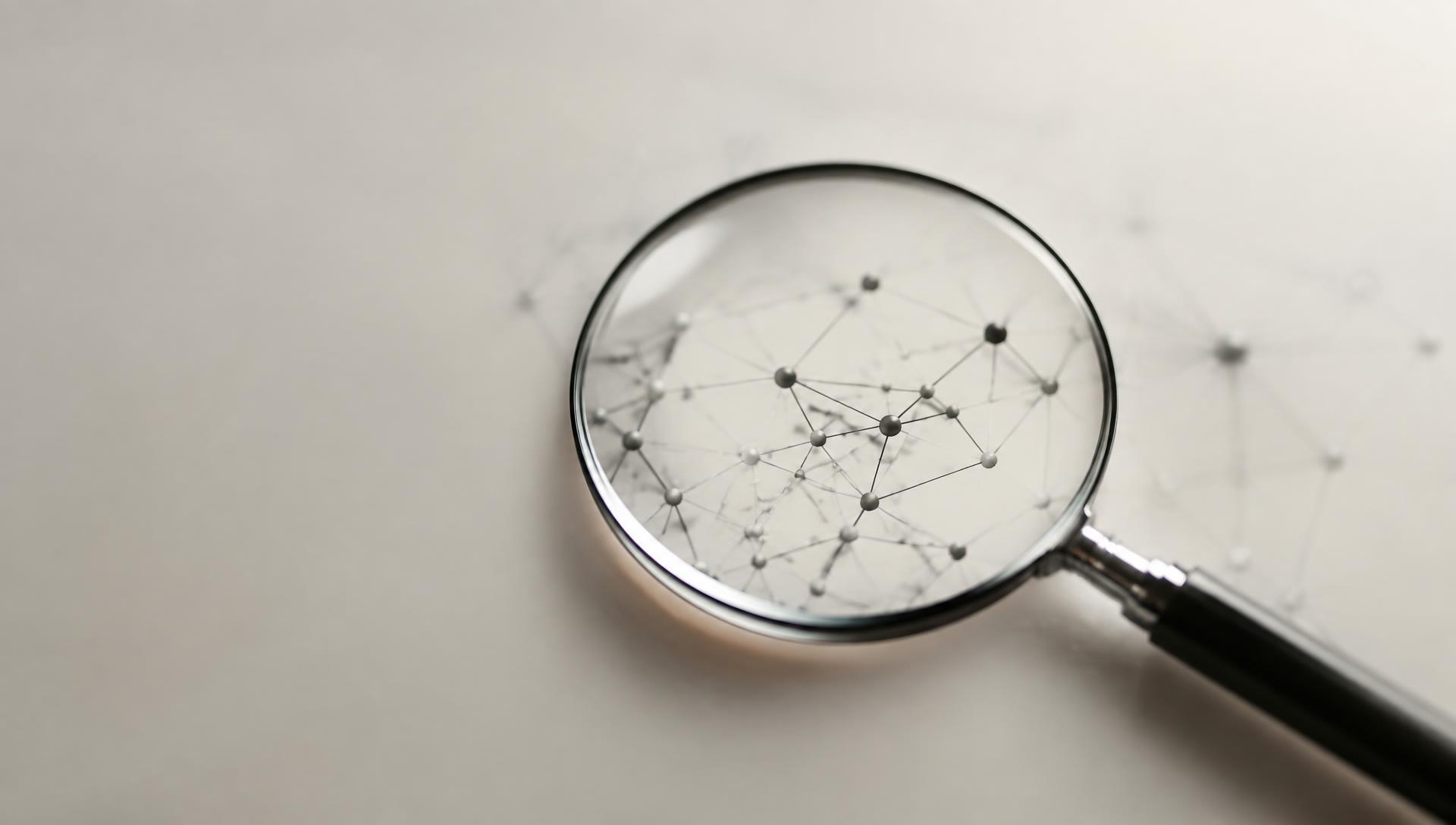 Magnifying lens over a map of connected website pages